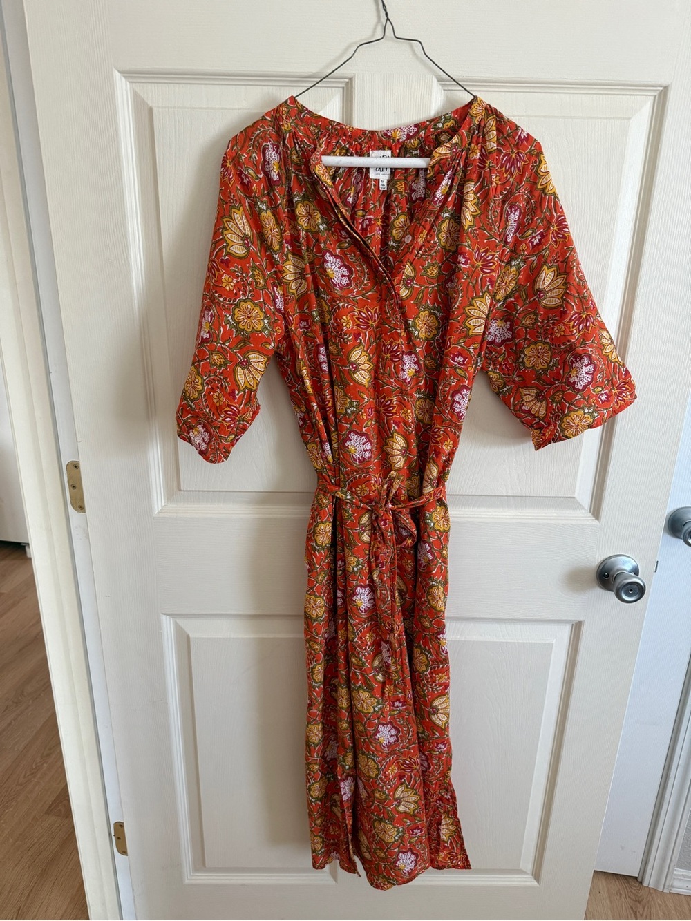Anthropologie Dra Floral Midi Dress in Rust Orange 
 with Tie Waist